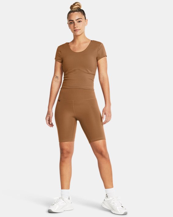 Women's UA Meridian Fitted Short Sleeve in Brown image number 2